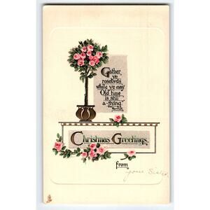 Vintage Raphael Tuck Christmas Greetings Postcard with Roses Poem Series 5105